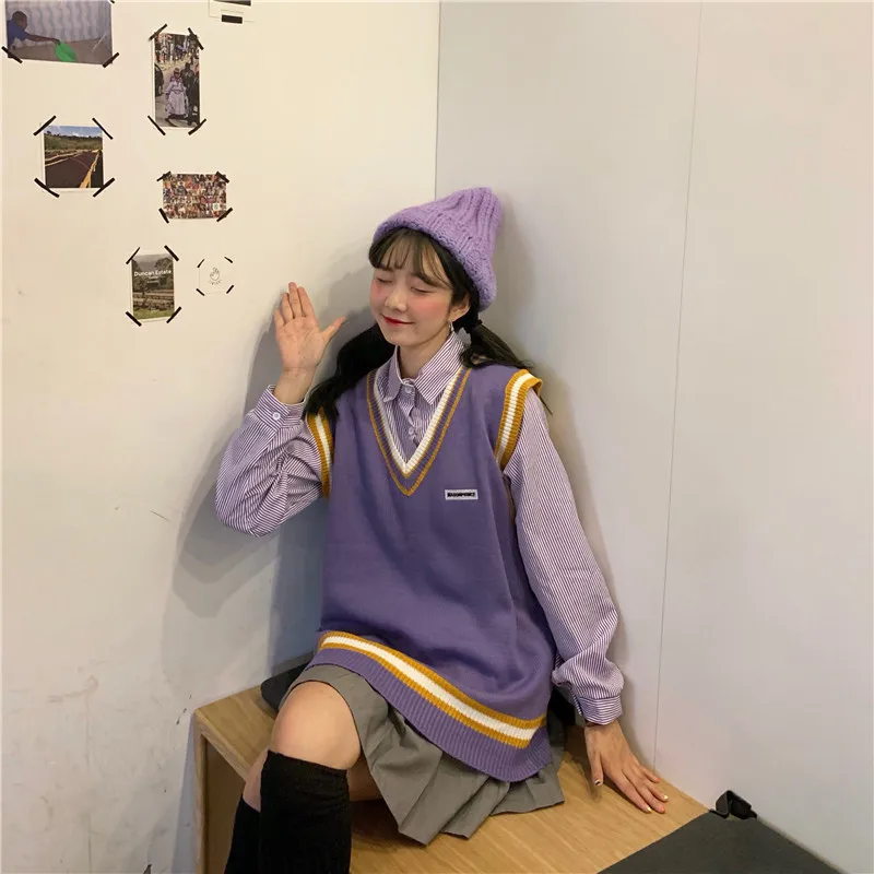 Жилет модный из двух частей в корейском студенческом стиле контрастных цветов