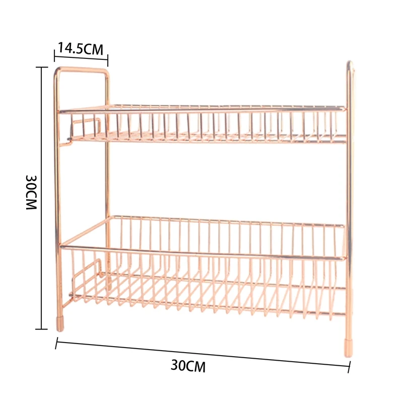 

2 Layer Storage Rack Nordic Iron Rose Gold Home Living Room Bedroom Desktop Cosmetic Storage Shelf Hollow Organizer