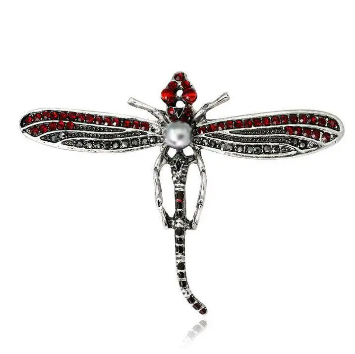 

Crystal Jewelry Dragonfly Brooch Pin Antique Plated Pearl es Women Gift Insect Christmas Rhinestone Enamel Pins