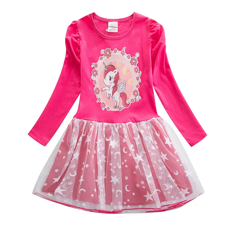 Платье принцессы с длинными рукавами и принтом единорога для девочек Сезон
