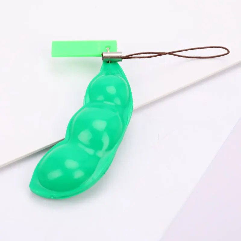 

Cute Fun Key Chain Ring Gift Bag Charms Trinket Stress Relief Toy Extrusion Pea Bean Soybean Edamame Stress Relieve Toy