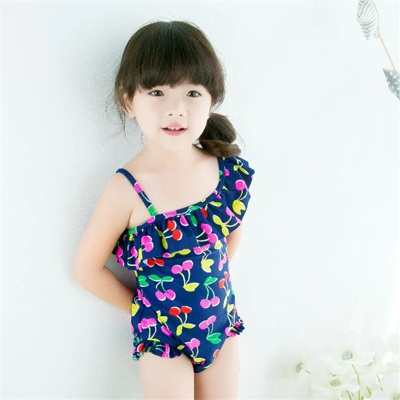 

New Baby Swimsuit Cherry Print Sling Sunscreen Swimwear Girls Swimsuit One Piece Swimwear Beach Bathing Suits