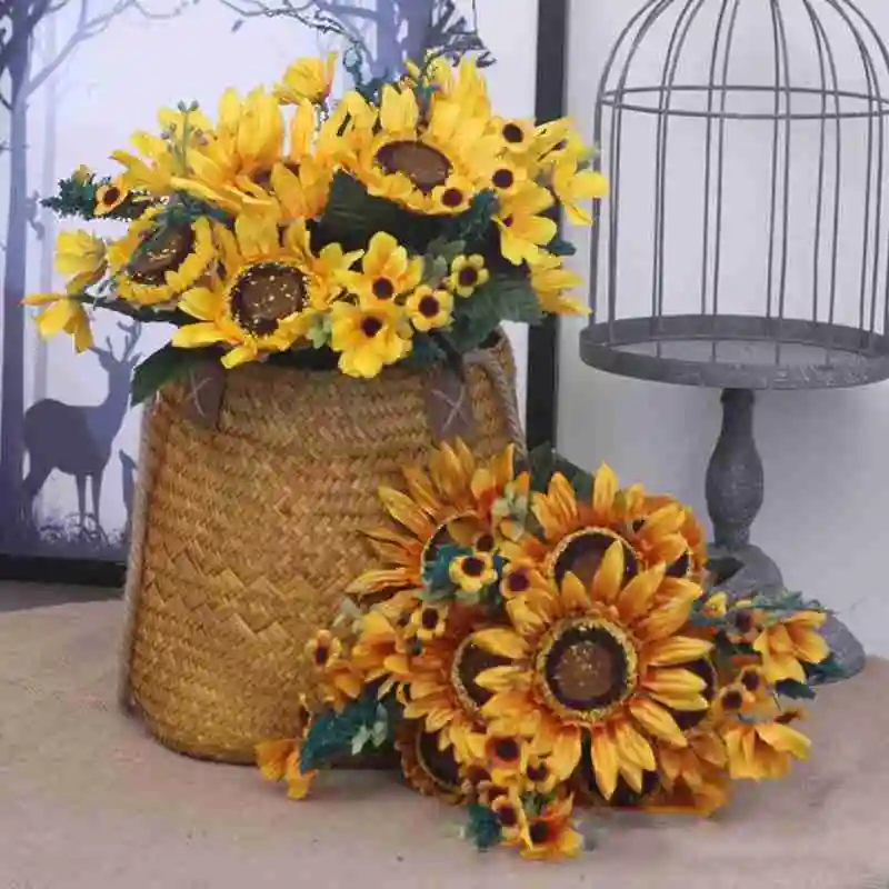 

One Bouquet Sunflower Simulation Plants Wedding Family Decoration Balcony Dining Table Bonsai Fabric Fake Flowers Silk Flower