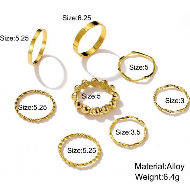 

Vintage Summer Metal Creative Rings 8 Pcs/set Finger Ring Jewelry for Women Girl Party Accessories