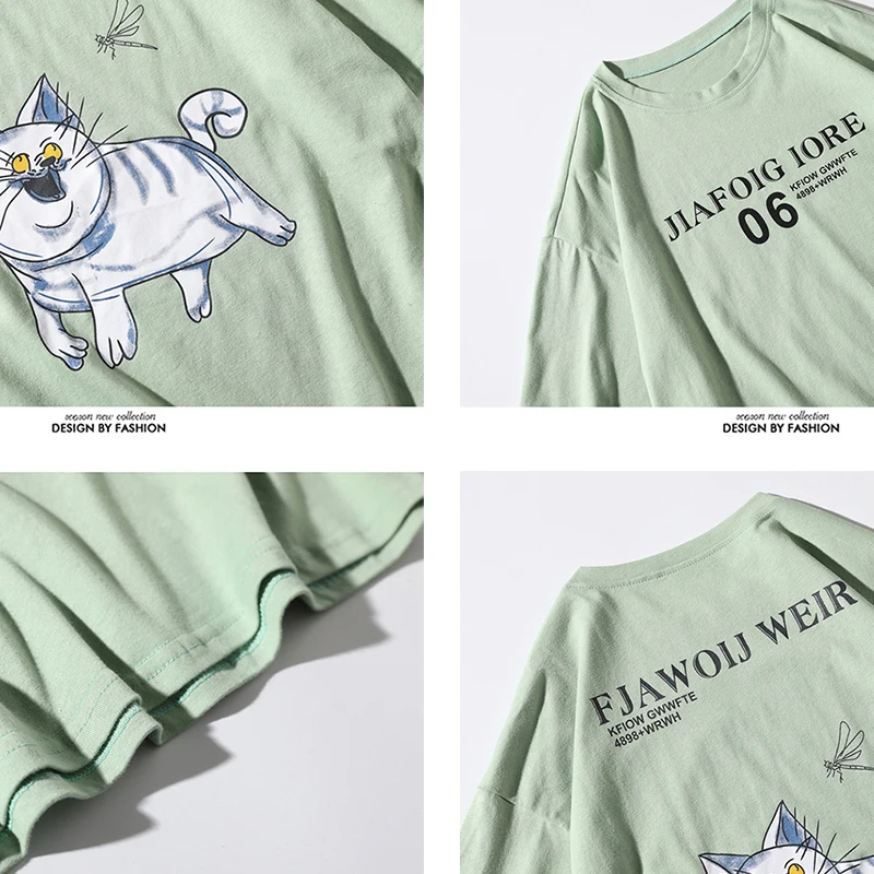 Повседневные мужские футболки уличная одежда футболка с рисунком кота Харадзюку