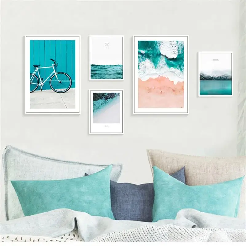 

Nordic Canvas Painting Landscape Mountain Sea Prints Poster for Living Room Bedroom Home Wall Art Blue Pictures Home Decoration