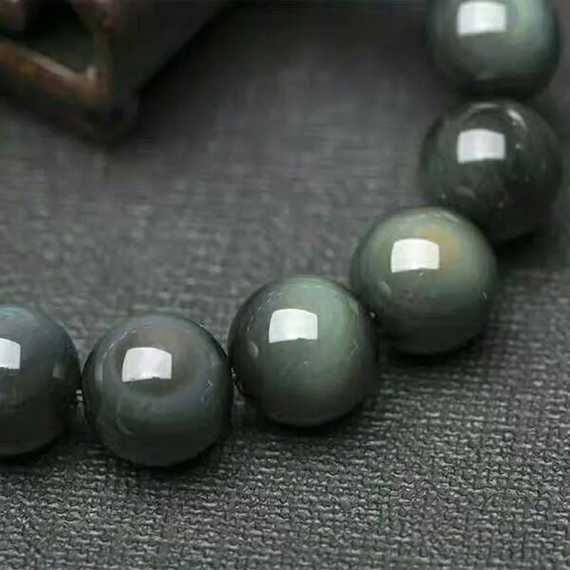 Натуральный обсидиан с обоими глазами Женский 10 мм браслет модный мужской 12