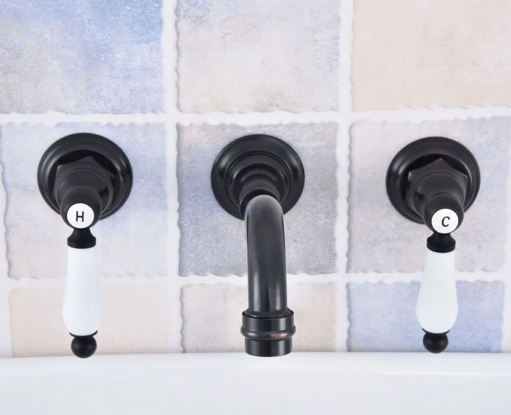 

Black Oil Rubbed Brass Dual Handles Widespread 3 Holes Wall Mounted Bathroom Tub Sink Basin Faucet Sink Mixer Tap msf497