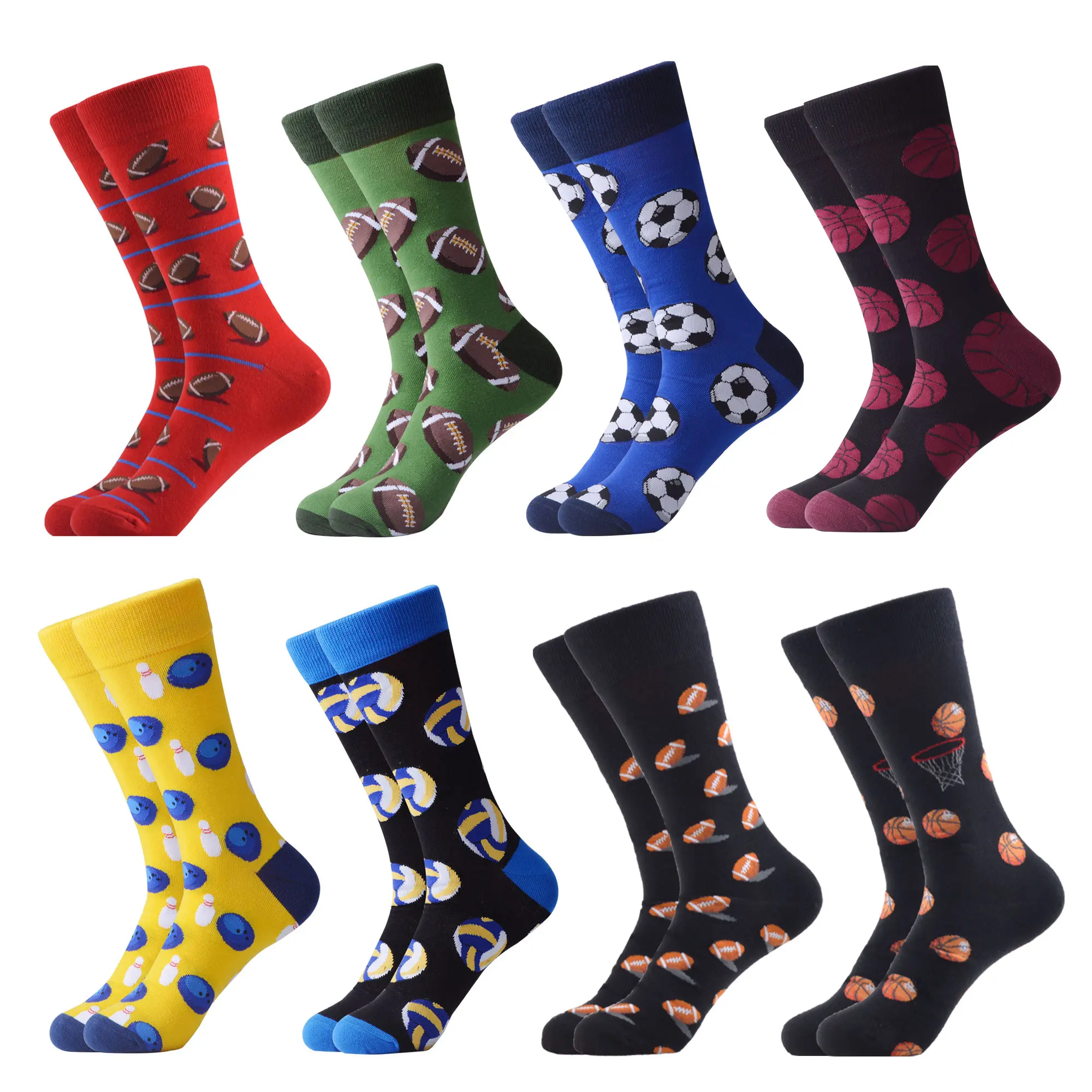 06818 (8pairs) SANZETTI/цветные мужские забавные носки без пятки из чесаного хлопка; одежда в стиле хип-хоп; Новинка; уличные носки для катания на коньках; носки для свадьбы; счастливый подарок - Цвет: 06818 (8pairs)