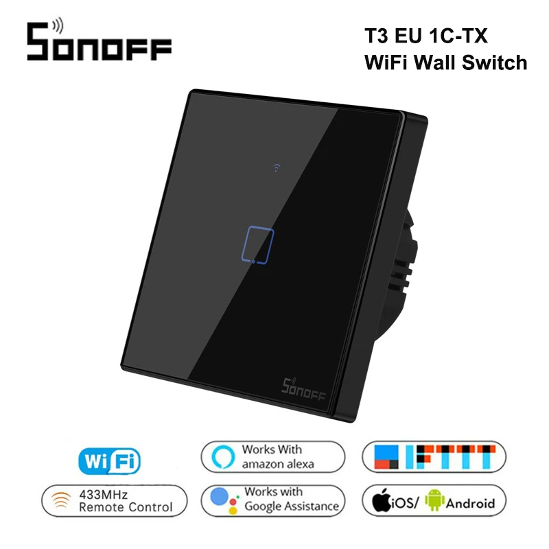 Sonoff T3 EU 1C TX умный Wifi настенный сенсорный выключатель Умный дом с границами 433