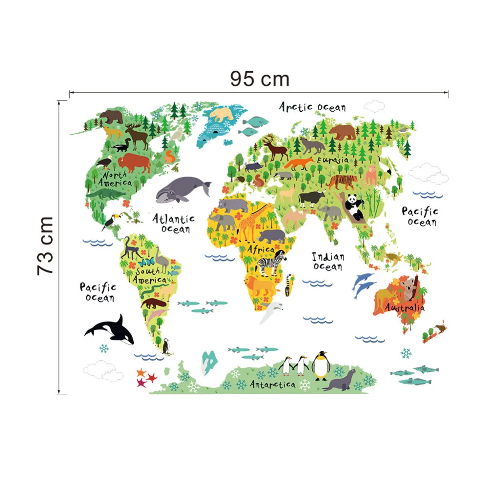 

Colorful Animal World Map Wall Stickers Living Room Home Decorations Pvc Decal Mural Art Diy Office Kids Room Wall Art