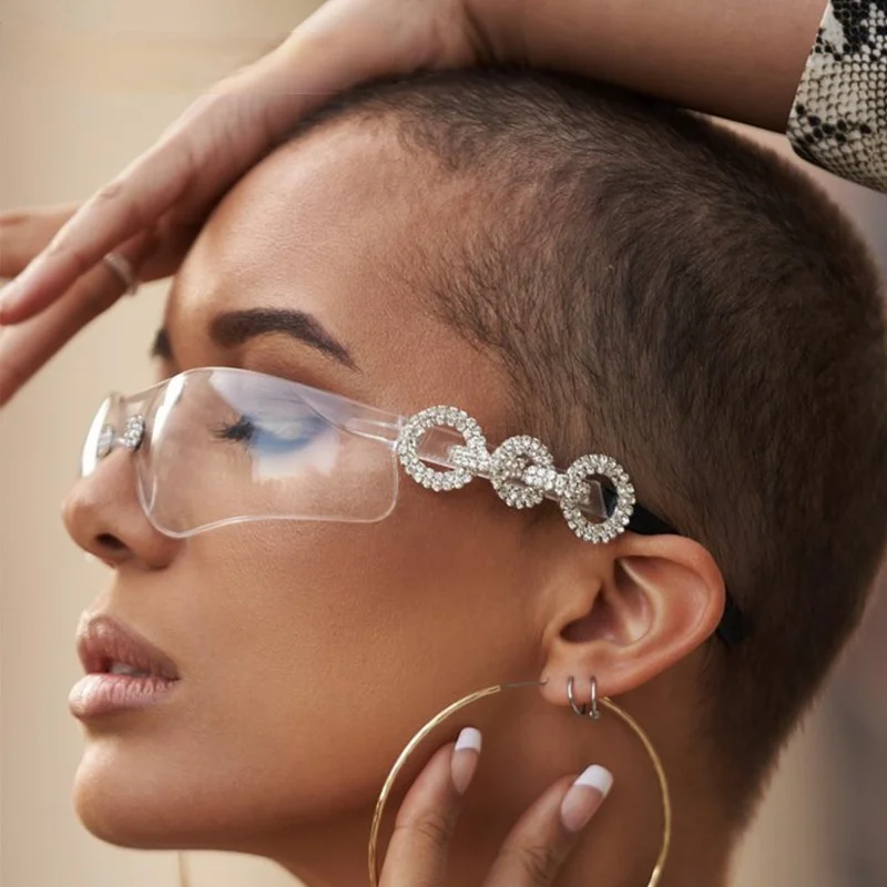 

Slim Rimless Sunglasses Fashion Rimless Crystal Sunglasses with Rhinestones Personality Trend Sports Mirror Dropshipping