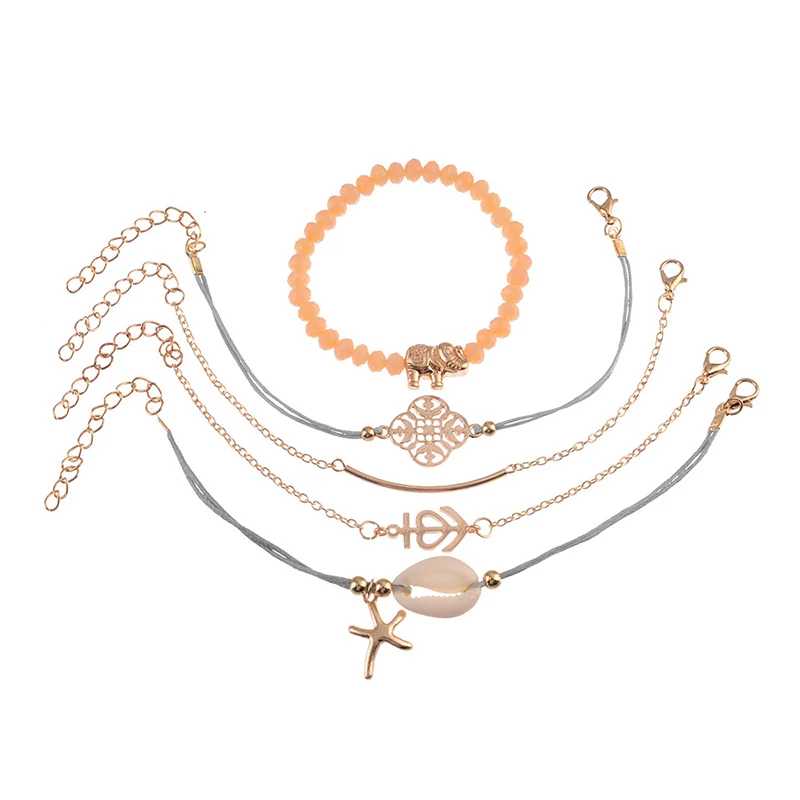 5 шт./компл. Набор браслетов с веревкой розовые бусы слон натуральная морская