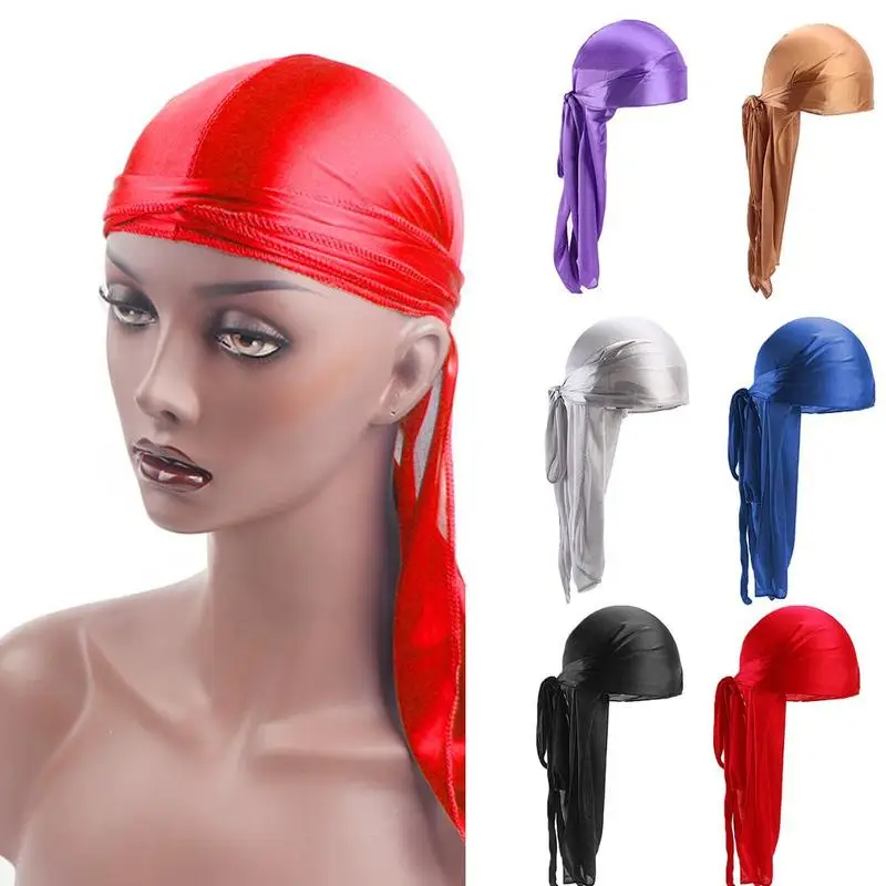 New Fashion Men's Satin Durags Bandanna Turban Wigs Men Silky Durag Headwear Headband Pirate Hat Hair Accessories | Тематическая