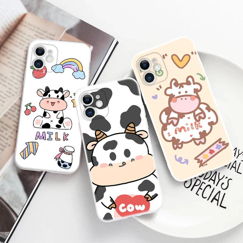 

Phone Cases For iPhone 12 11 Pro MAX Mini X XS XR For Apple 12 11 Pro MAX 8 7 6S 6 Plus SE 2020 Soft Cute Baby Cow Funda Coque