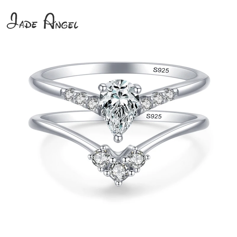 

JADE ANGEL 925 Sterling Silver Ring Two-Piece Ring Female Proposal Engagement Zircon Diamond Ring Classic Jewelry