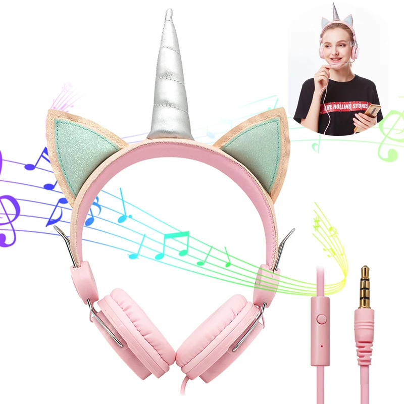 Симпатичные Мультяшные наушники с единорогом Детские проводные для девочек
