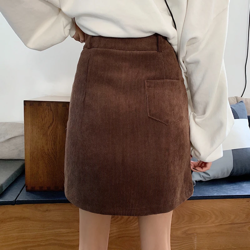 Кофейные короткие облегающие Женские юбки на пуговицах тонкая Корейская Высокая