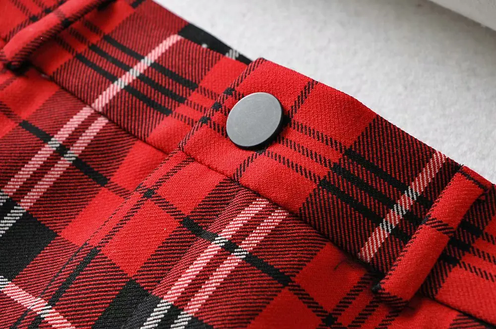 Bazaleas винтажная красная юбка миди с принтом тартан тонкая высокая талия женские