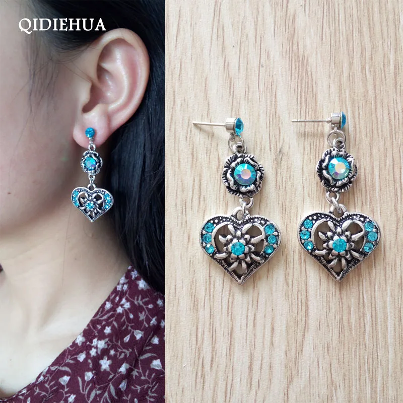 Женские серьги подвески из сплава в форме сердца с цветами Винтажные кристаллами