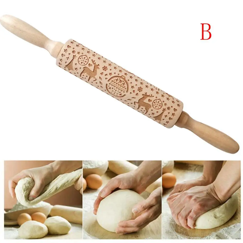 Шоколад Олень лампочка дерево подарок Рождество Скалка Выгравированные резные деревянные тиснения Скалка тесто палка выпечки кондитерских изделий кухонный инструмент - Цвет: Шоколад