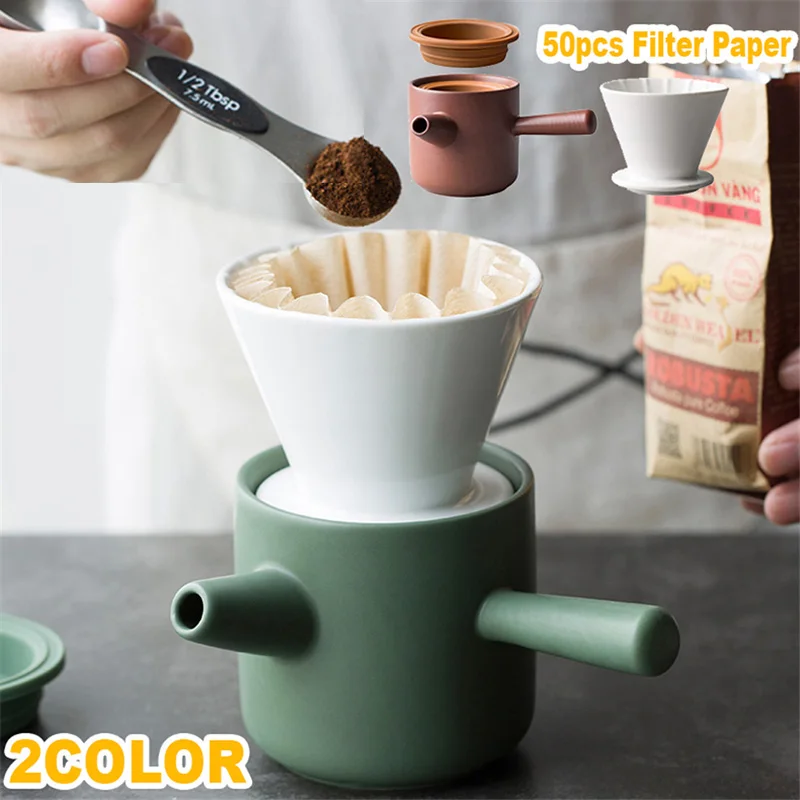 

1Sets Ceramics Coffee Cup Free Paper Portable V60 Funnel Drip Hand Cup Filters Cone 2 In 1 Coffee Maker Espresso Cafe Gift