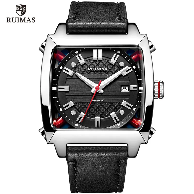 RUIMAS натуральная кожа стильные квадратные часы мужские роскошные повседневные