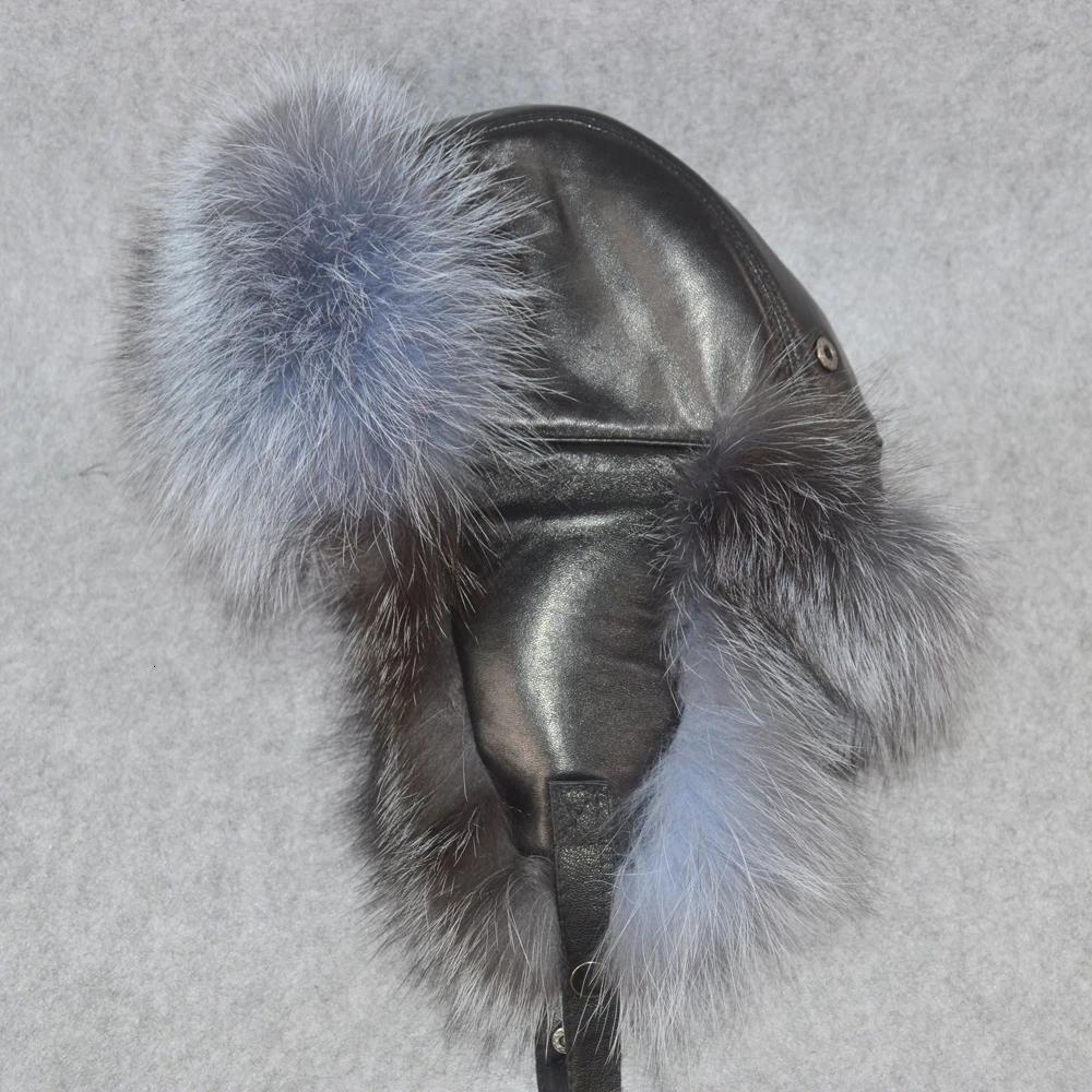 Man Outdoor 100% Natural Real Vos Bont Bomber Hat Winter Warm Soft Plunge Real Vossenfur Cap Men Good quality Real Leather hats