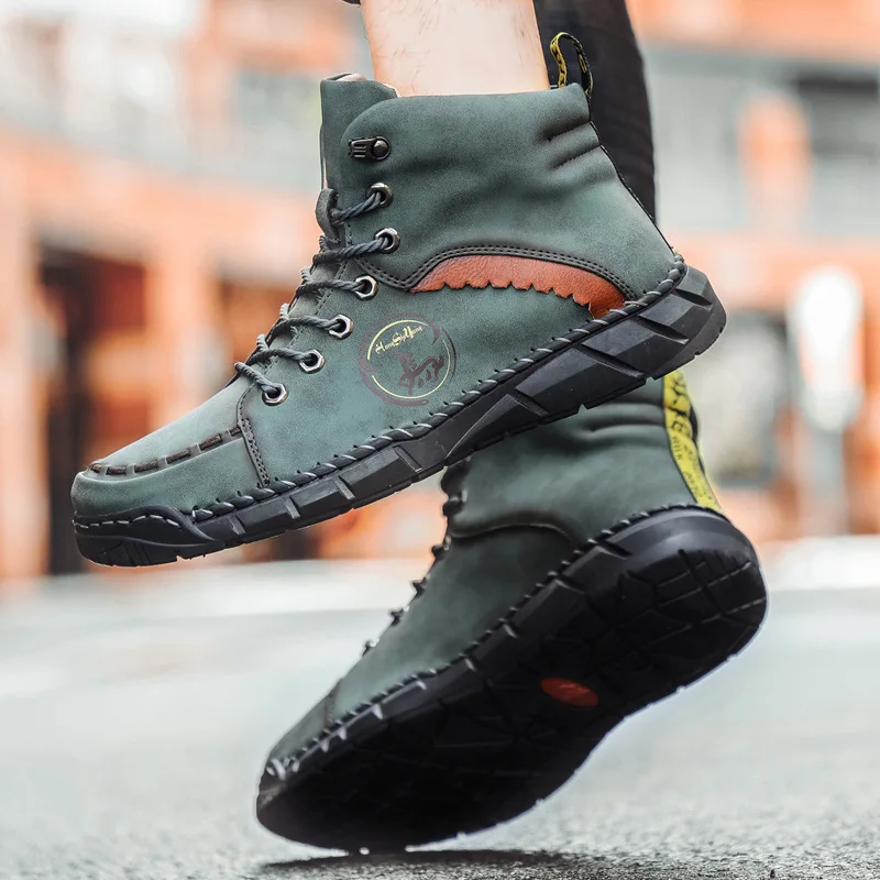 2021 зимние мужские ботинки из натуральной кожи Удобные теплые черного цвета