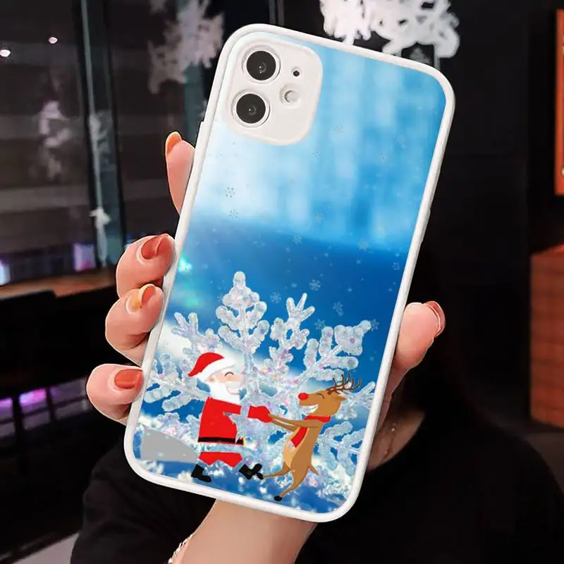

New year Christmas Santa Claus Elk design Phone Case Matte Transparent for iPhone 7 8 11 12 s mini pro X XS XR MAX Plus cover