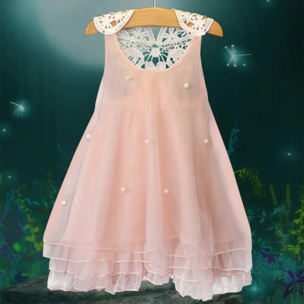 

Baby Girl's Princess Party Dress Pearl Lace Flower Casual Dress Tulle Sundress 2-8Y
