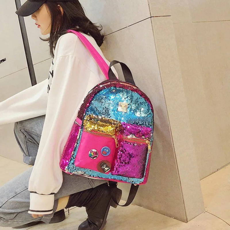Рюкзак для девочек тренд сумка на плечо большая вместительность цветные пайетки