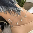 Браслет-цепочка на ногу, в стиле бохо, летняя, с подвеской в виде звезды, сердца