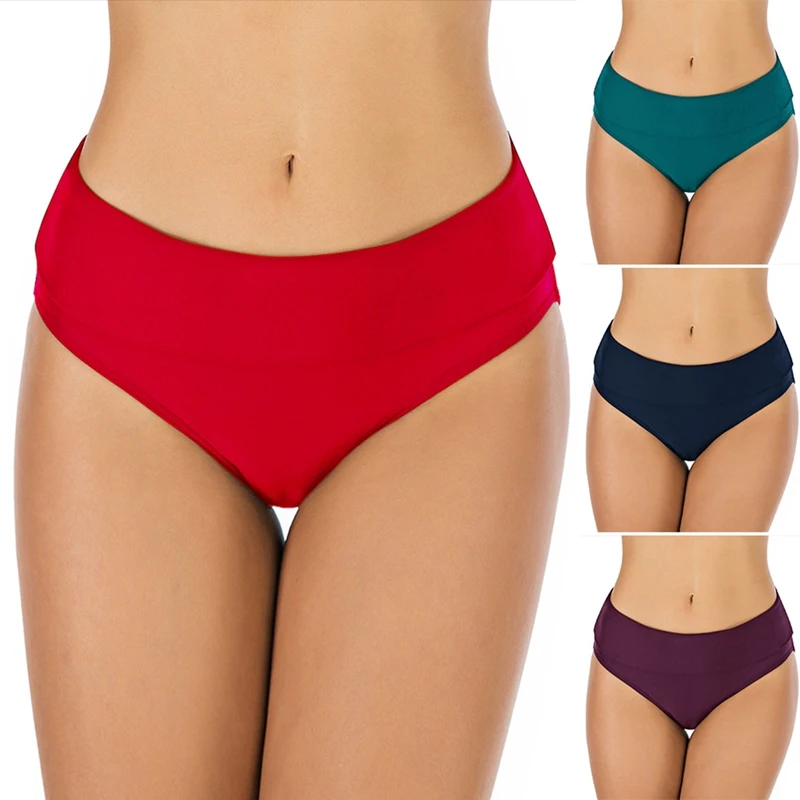 

Женские сексуальные эластичные плиссированные плавки, однотонные женские пляжные плавки