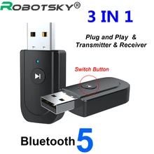 Wireless USB Bluetooth 5.0 Adapter 3 in 1 Audio Receiver Transmitter 3.5mm AUX USB Dongle For PC Computer TV Home Stereo