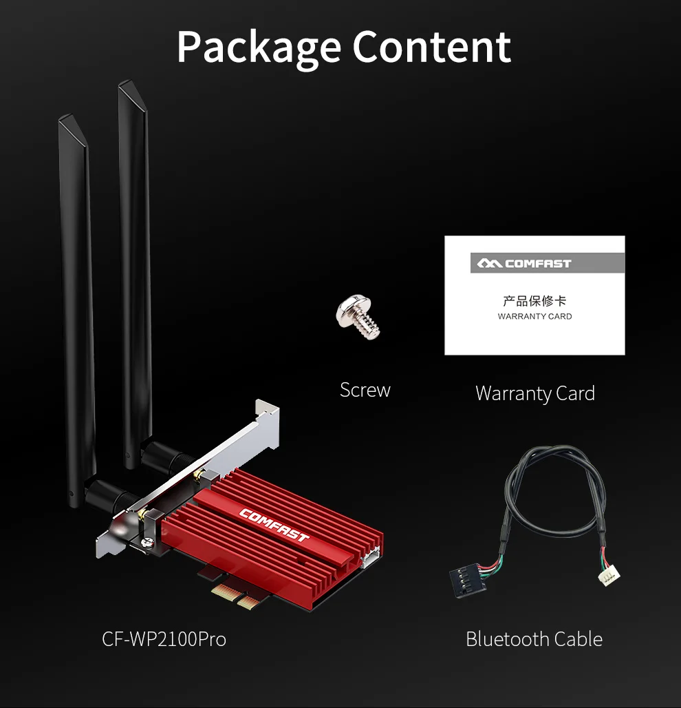 

Dual band 2.4G/5G 2100Mbps Intel 9260 PCI-E WiFi Adapter 802.11ac MU-MIMO Power External 2*6dbi Antenna Bluetooth 5.0 for Win10