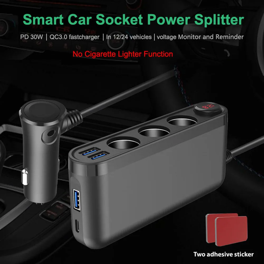 

Автомобильное зарядное устройство с 3 разъемами для прикуривателя, Автомобильный USB-разветвитель сигарет PD для автомобильного интерьера, б...