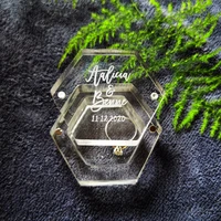 custom name date transparent acrylic ring box personalised hexagon jewelry holder wedding engagement anniversary romantic gift