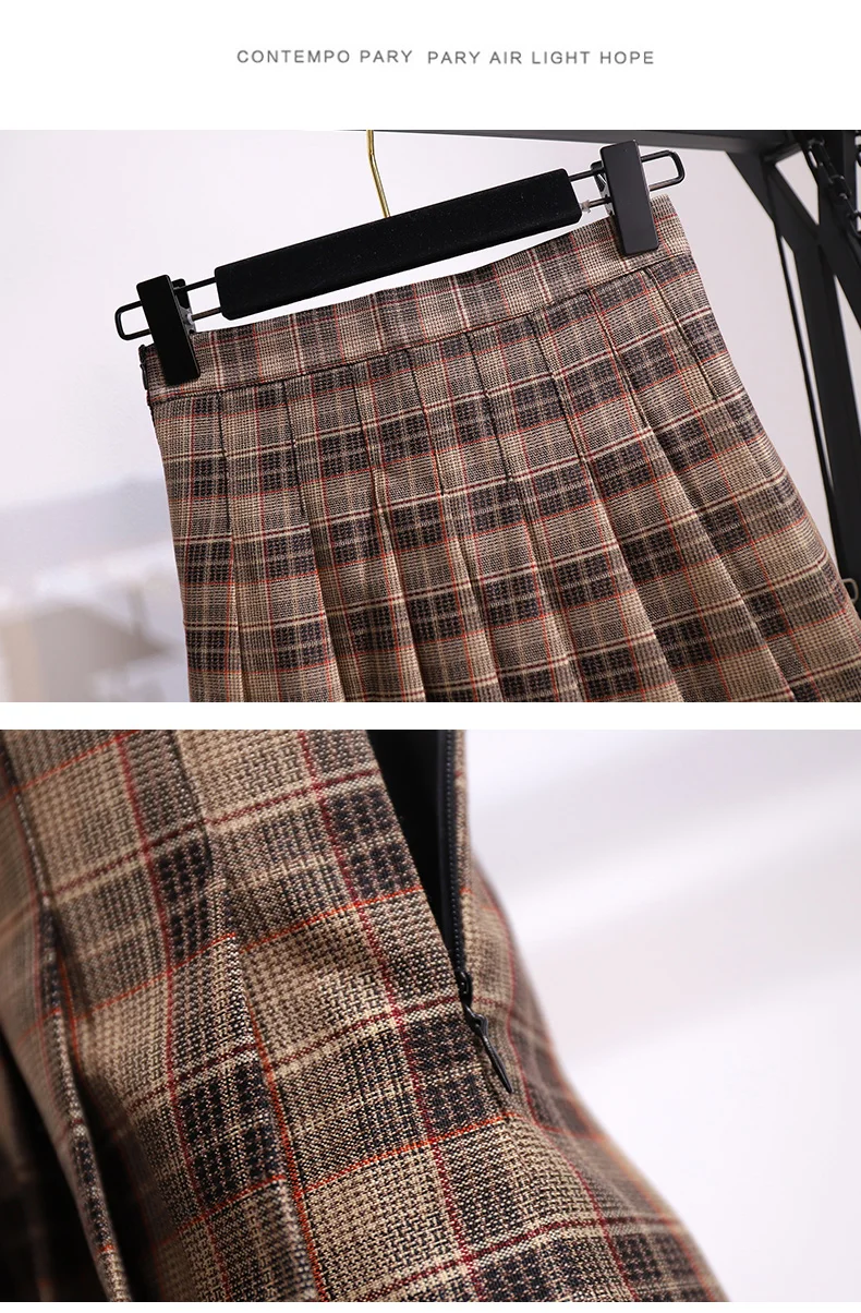 

autumn casual three pices set sweater vest+ long sleeve white blouse+ A line Plaid mini skirt student style sweet suits