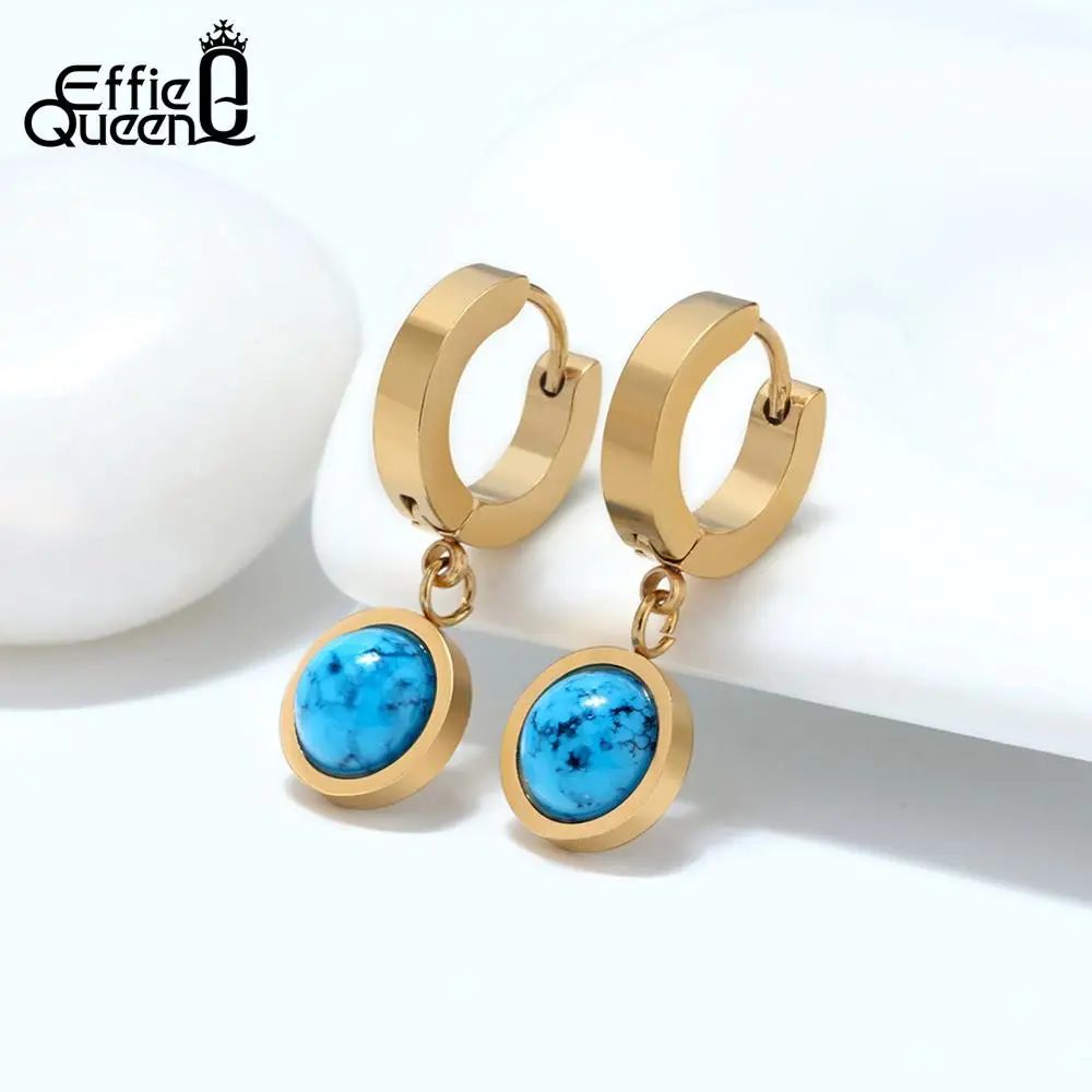 Effie queen серьги-кольца 316L из нержавеющей стали материал белый красный голубая серьга женские ювелирные изделия Имитация натурального камня DGTE130