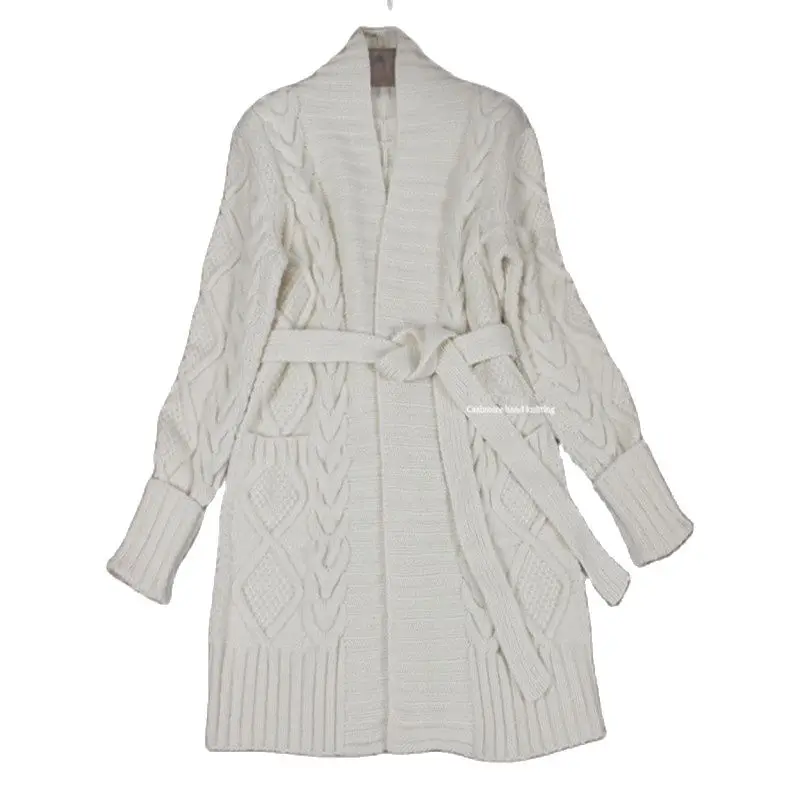 hand made high grade goat cashmere knit add thick women fashion sashes mid long cardigan coat S-XL wholesale retail customize |