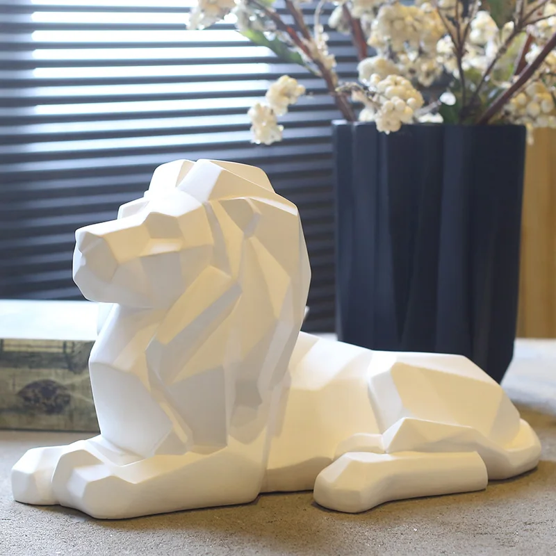 RESIN GEOMETRY ABSTRACT LION FIGURINES HOME DECOR CRAFTS ROOM DECORATION OBJECTS VINTAGE ORNAMENT RESIN ANIMAL FIGURINES GIFTS