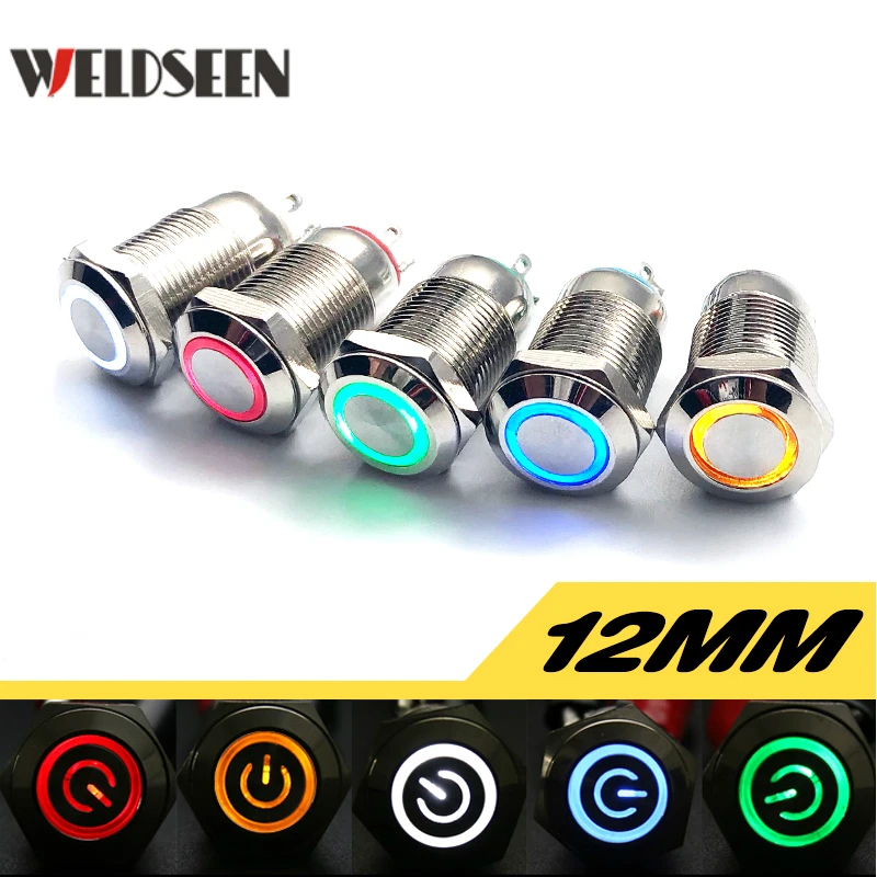 

12mm Metal Button Switch Momentary Reset Latching Lock PC Power Electrical Button Start Stop Switch LED 3V 6V 12V 24V 220V