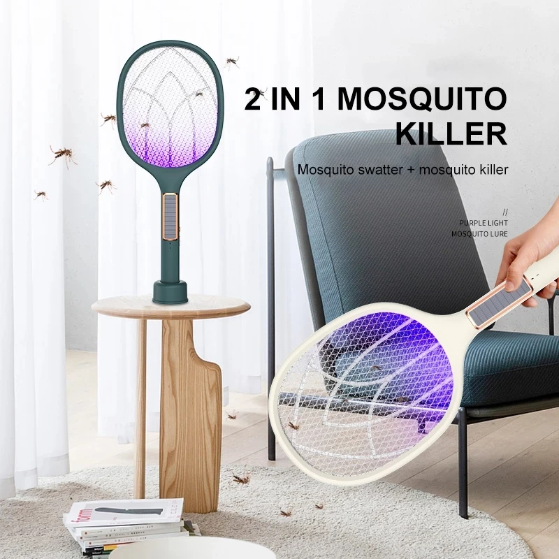 

Mosquito Killer Solar Charging Two in One Electric Racket Fly Swatter LED UV Bug Zapper Insects Fly Trap Anti Mosquito For Home
