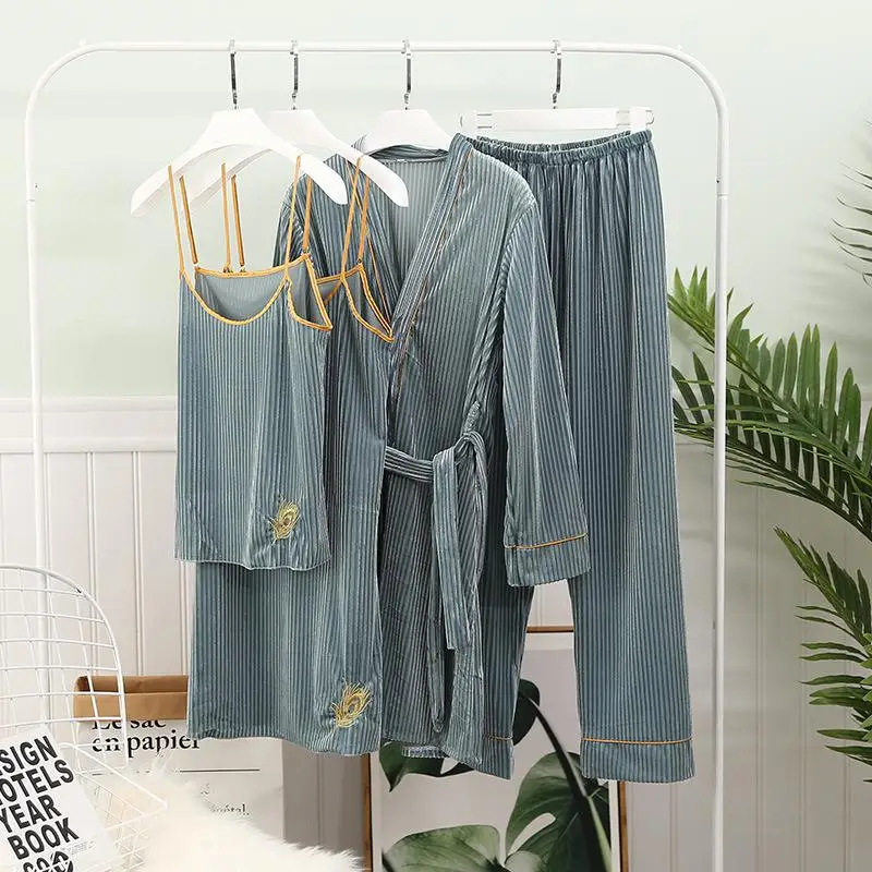 4pcs Robe 2 Новинка, Осенний бархатный женский халат, набор, сексуальное кружевное кимоно, халат, 2 шт., ночная рубашка, Свадебный халат для невесты, M, L, XL - Цвет: 4pcs Robe 2