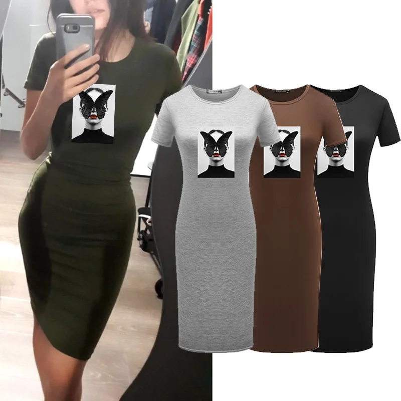 Летнее платье карандаш для женщин с круглым вырезом и принтом бабочки девочек