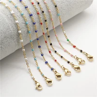 304 stainless steel enamel necklace for women gold color long chains necklace collar jewelry gifts 45 5cm long 1 piece