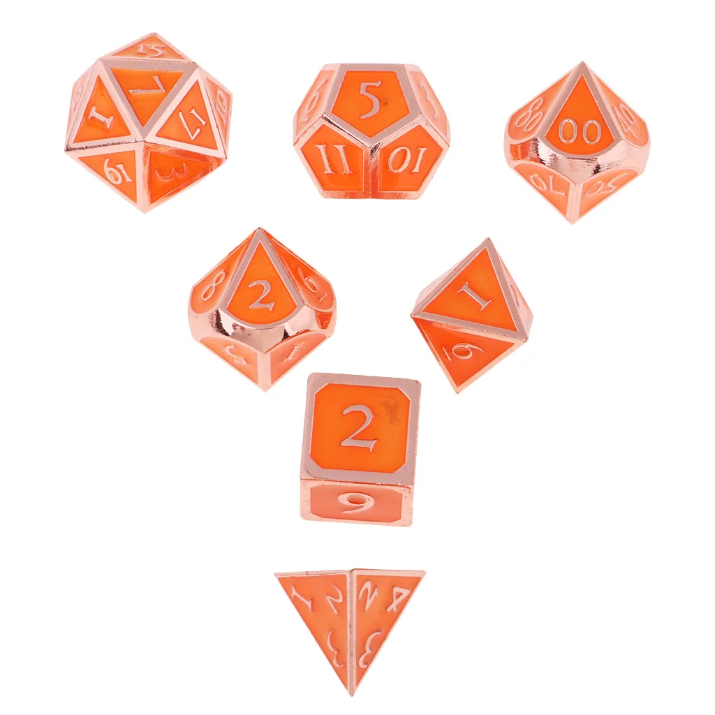 Многогранная металлическая игральная кость набор из 7 шт D4 D6 D8 D10 D12 D20 настольные