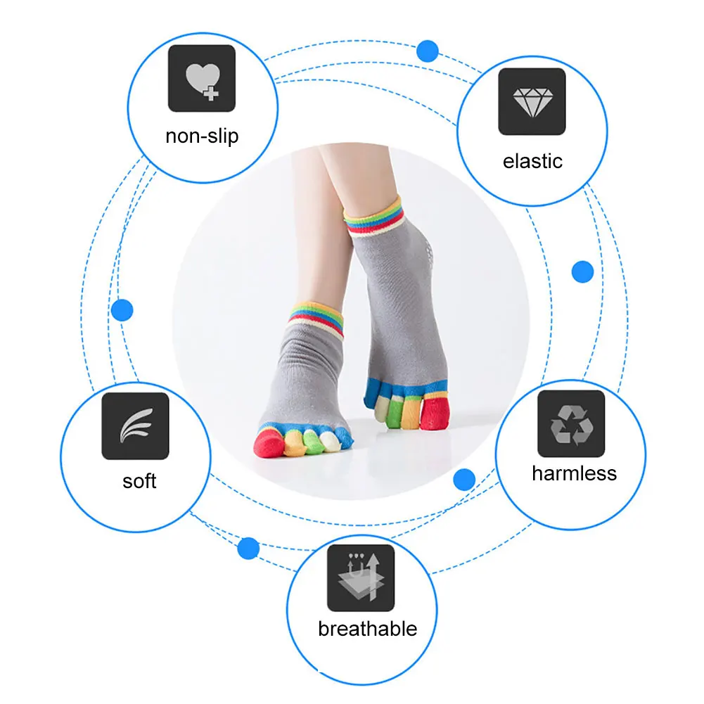 Женские хлопковые носки с пятью пальцами силиконовые противоскользящие частицы