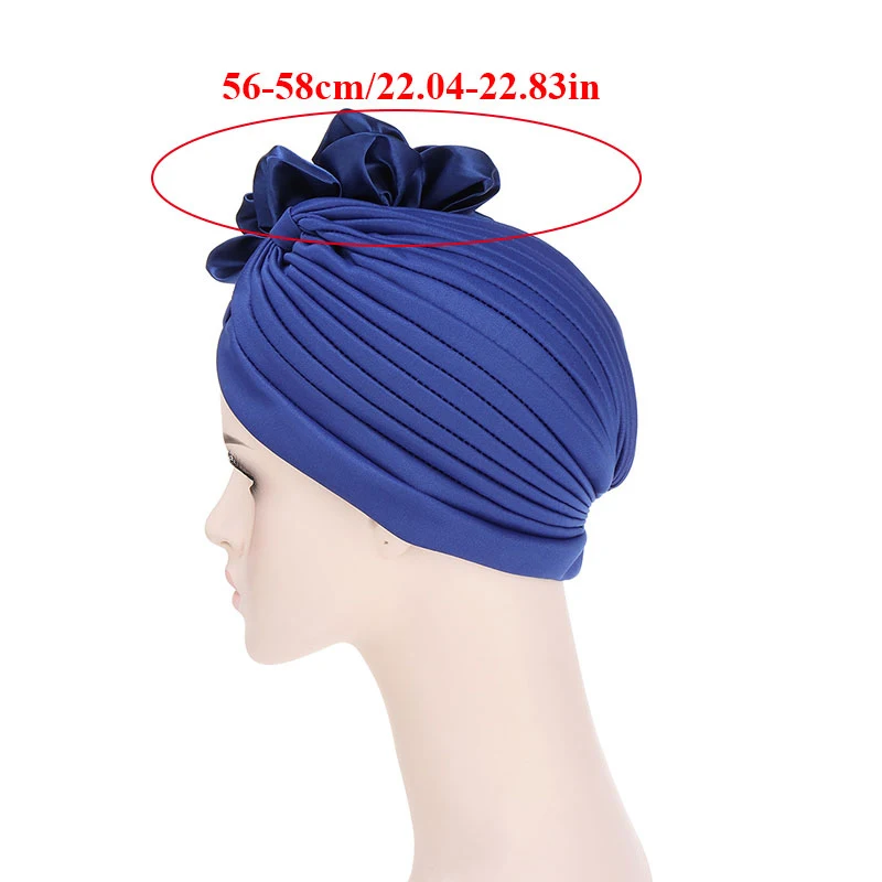

Solid Color Turban Hat Women Pleated Indian Hat Good-looking Satin Flower Turban Hat Comfortable Cap Western Style Baotou Cap